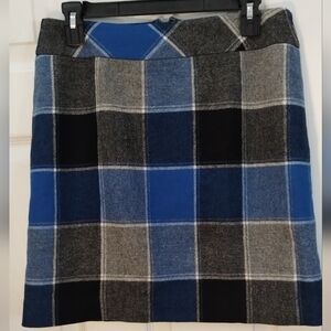 Talbots Blue/Gray Wool Blend Plaid Mini Pencil Skirt
